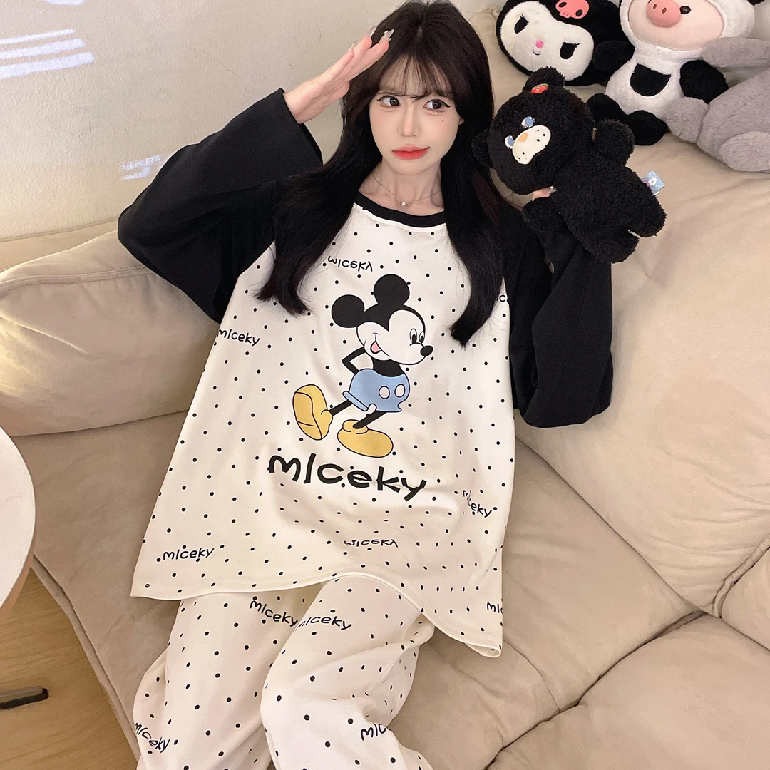 纯棉长袖女士睡衣甜美春秋季卡通蜡笔小新加肥加大码学生家居服冬