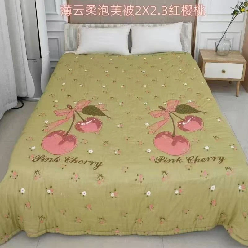 Z795 泡芙被纯棉纱布盖毯红樱桃200*230