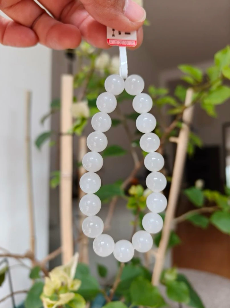 【恒乐珠宝】精品·和田玉白玉母亲节礼物卡10圆珠手串（多样性发）