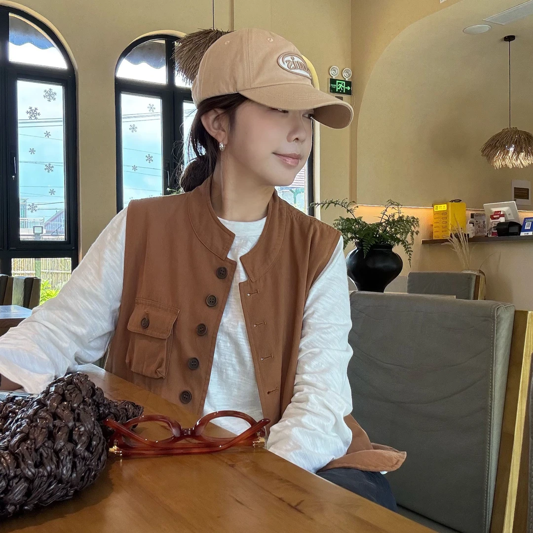 【小雨姐在这里】复古工装多口袋休闲立领无袖马甲女 B2151