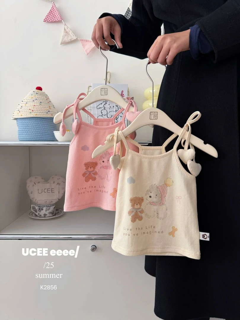 釉兮 25夏季韩版新款女童吊带爱心绑带工字型