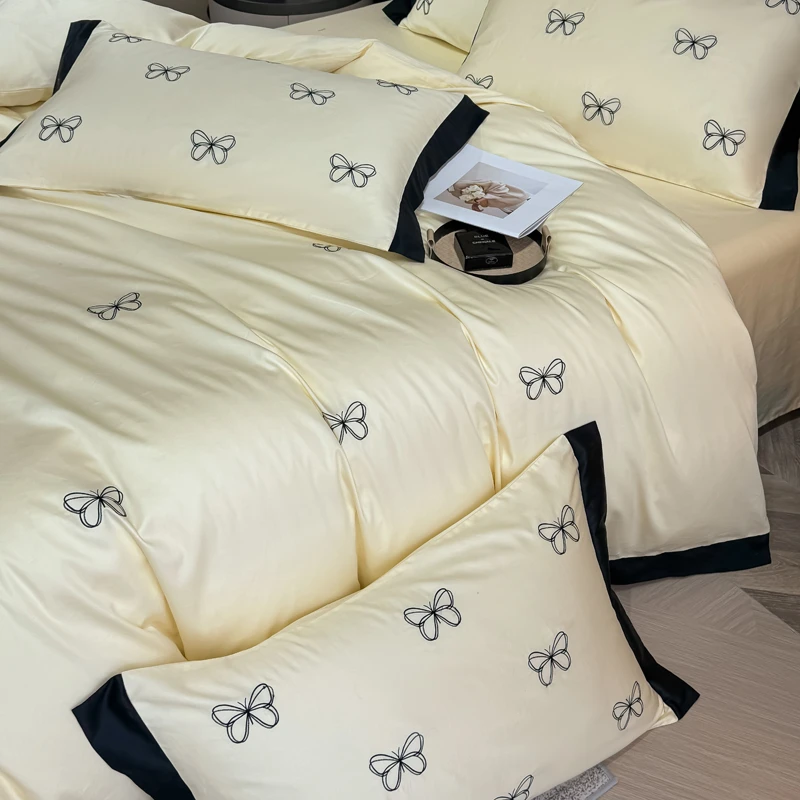 高档全棉纯棉四件套床上用品床单被套卧室床单法式轻奢刺绣高级感