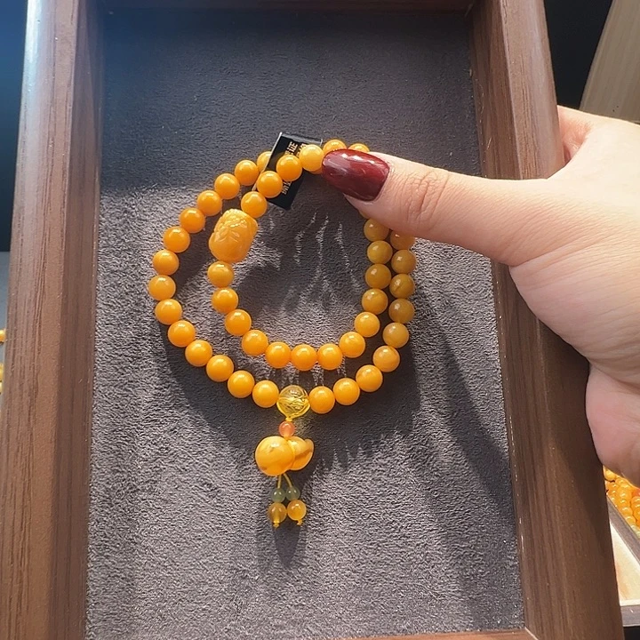 蜜蜡未镶嵌手串7.6mm蜜蜡手串