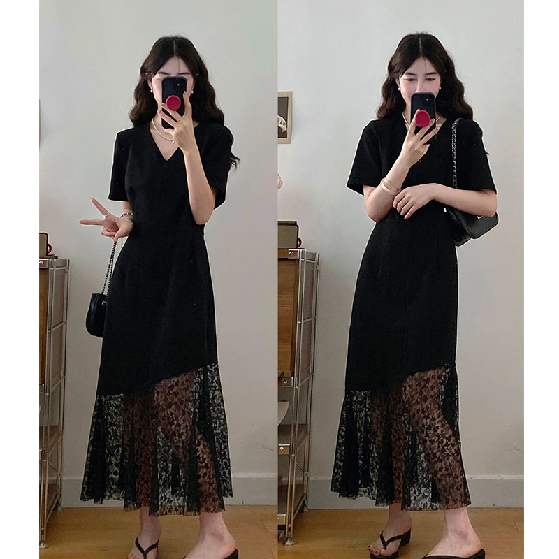 2025夏季大码女装新款时尚轻奢御姐蕾丝胖MM显瘦气质长款连衣裙