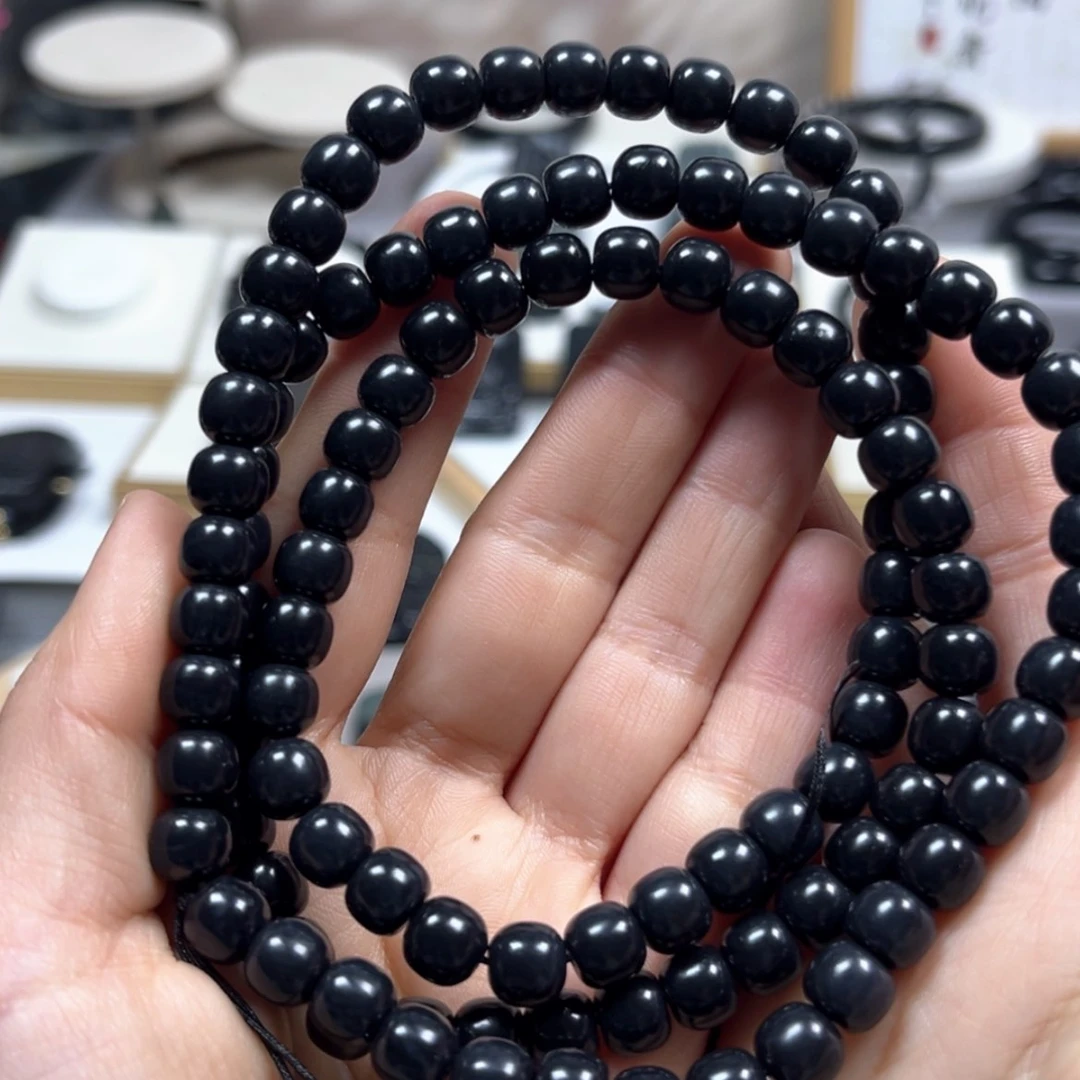 【闪购商品】和田玉（墨玉）卡8项链108福利聚墨青花未镶嵌