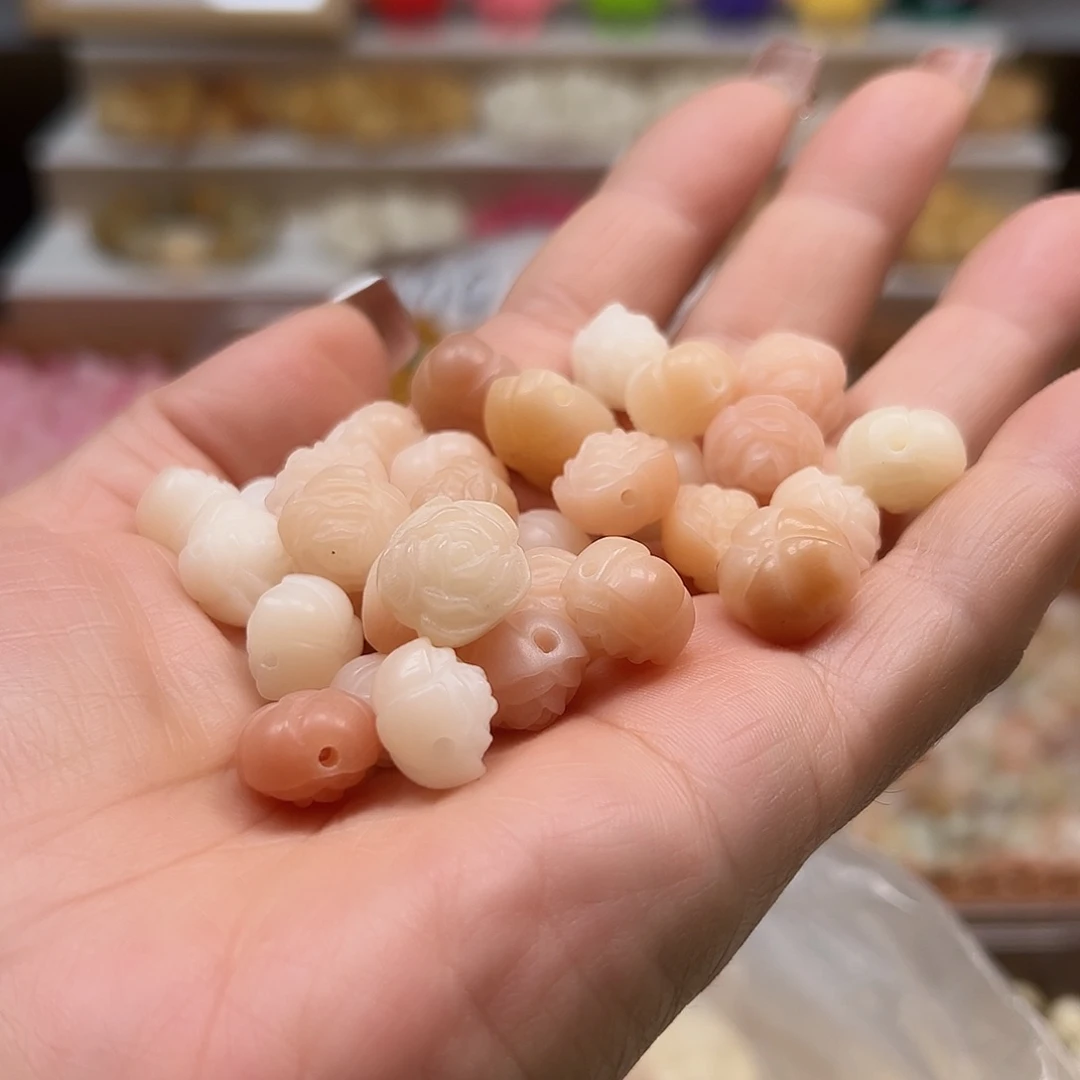手串菩提根/象牙果卡12粉色山茶花30颗