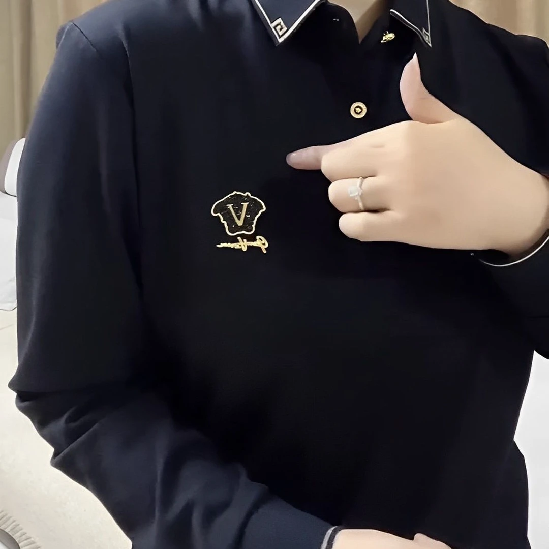 新款男士秋季翻领长袖时尚polo潮流秋冬百搭休闲印花上衣帅气男装