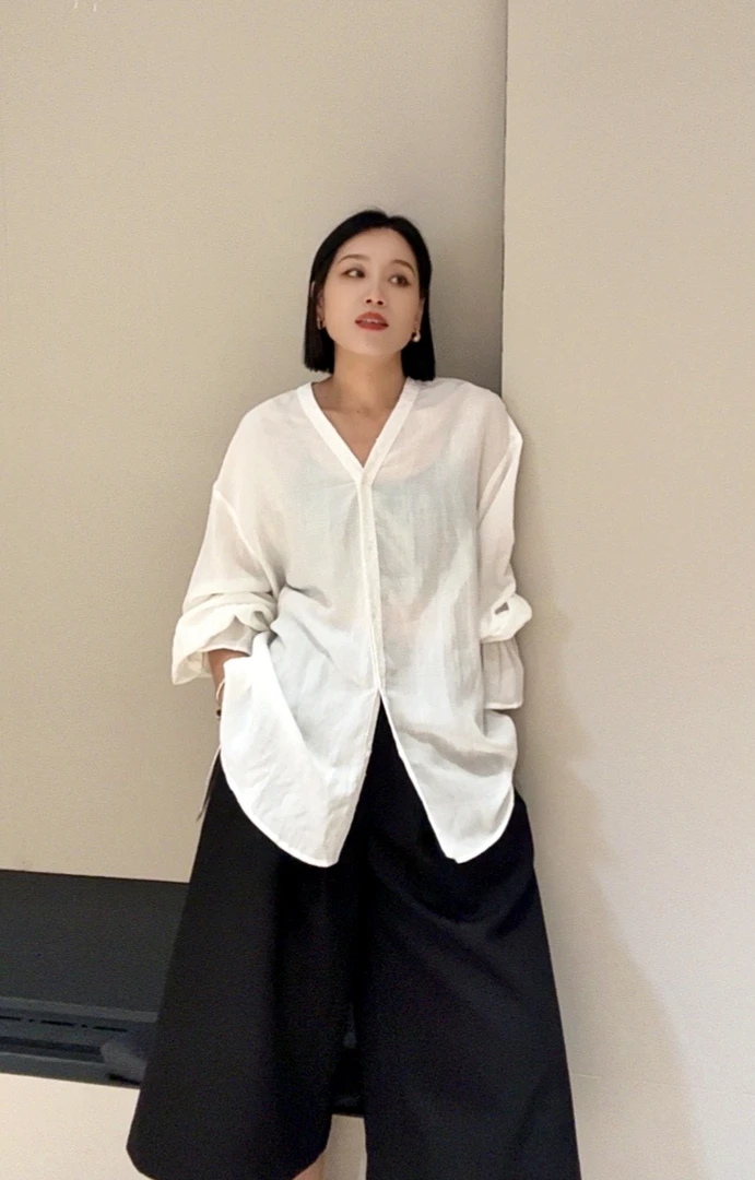 V领双层花边休闲宽松慵懒风透气衬衣防晒衬衫百搭7222531