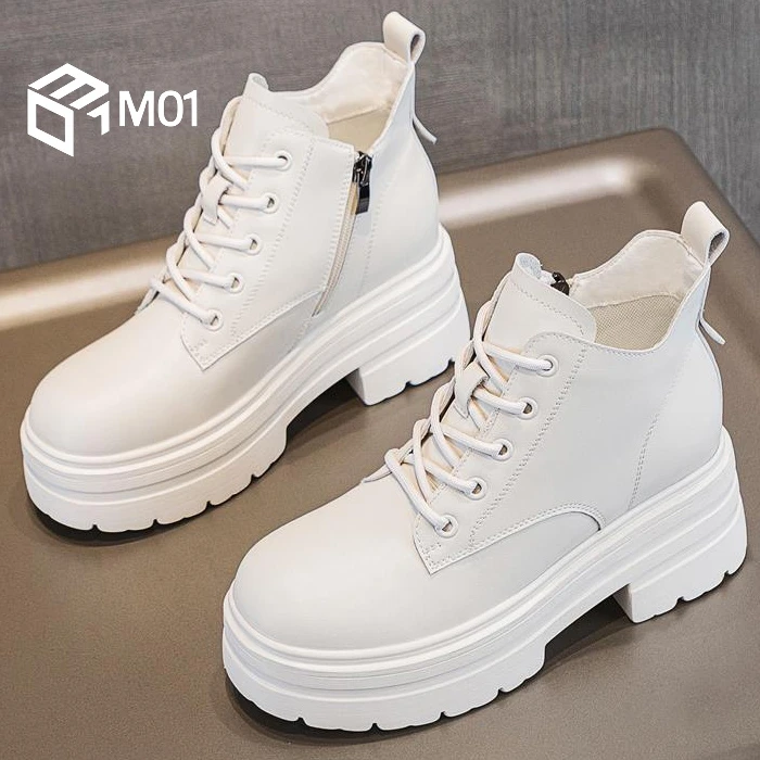 M01厚底内增高马丁靴女2025新款秋冬季加绒鞋子女粗高跟短筒短靴