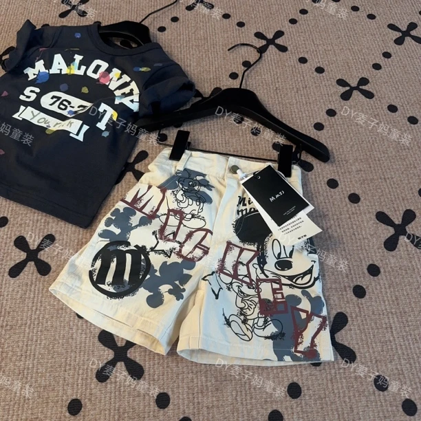 现货MZ.儿童夏季水洗高腰卡通印花小众潮牌百搭短裤1748