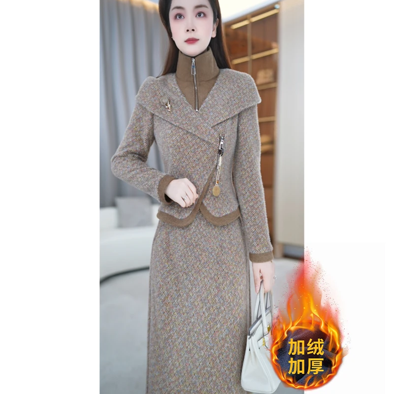 【莉莎】冬季新款气质百搭时尚休闲通勤修身显瘦两件套套装M-4XL