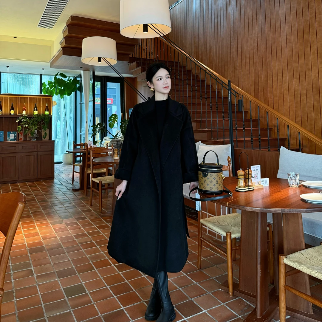 【雅婷】新款双面绒大衣女士宽松慵懒风毛呢外套赫本风气质西装领
