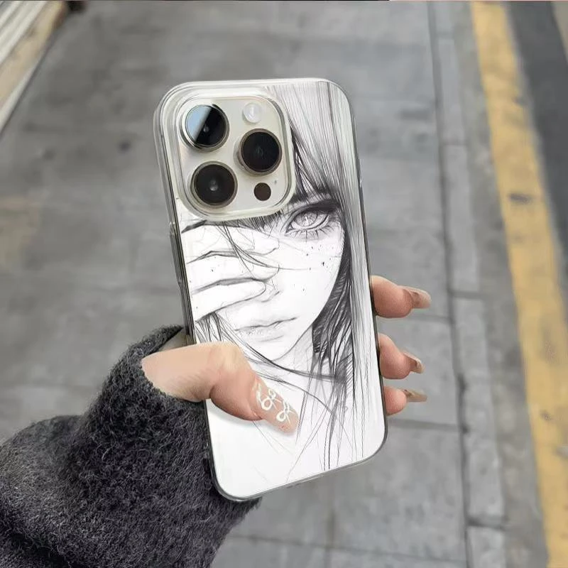 齐刘海少女适用苹果16/15pro手机壳vivo华为pura70荣耀oppo小米