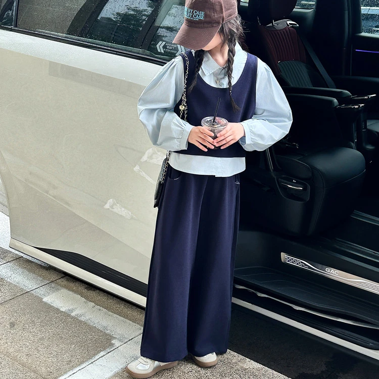 12岁大童女孩秋装女童秋季套装2025新款爆款儿童衣服假两件学院风