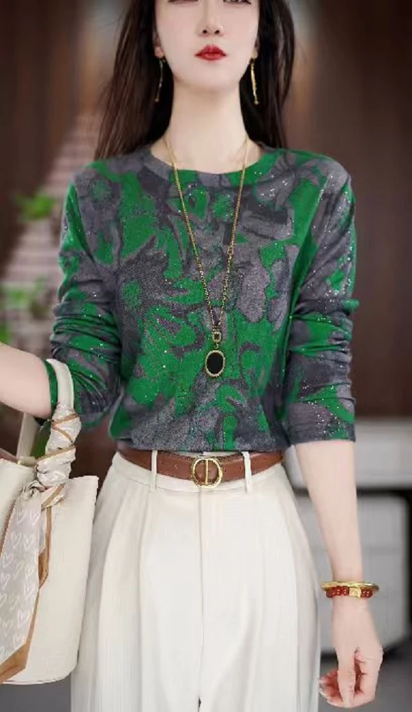 Y221新款时尚百搭气质宽松减龄长袖-玉玉