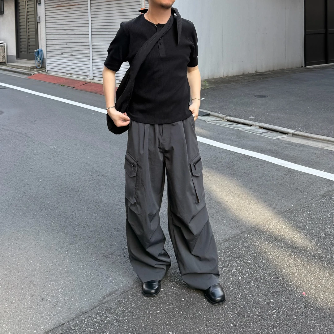 Anniehall26ss 户外机能透气竖格网眼布料透气拉链口袋工装裤
