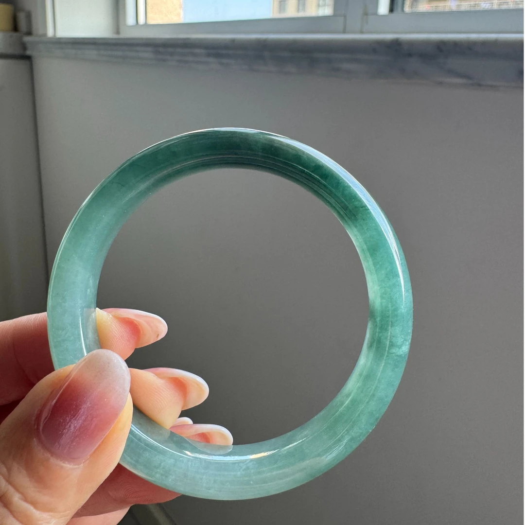 53正圈老坑老料糯化起胶蓝水半山水缅甸A货翡翠手镯送证书D858