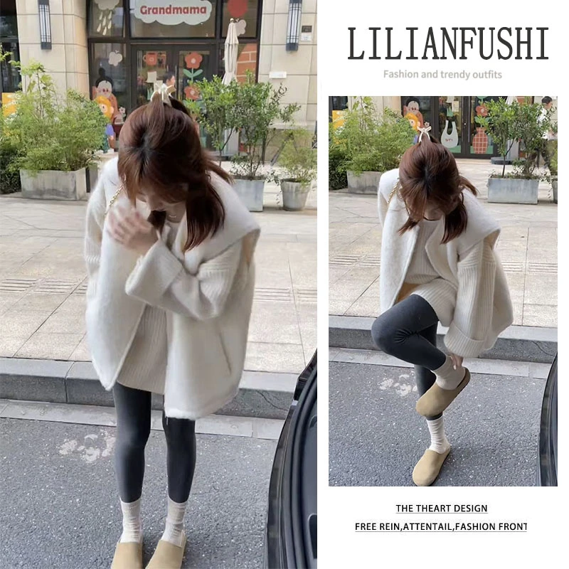 时尚穿搭2025秋季新款百搭宽松马甲外套显瘦纯色长袖针织衫两件套