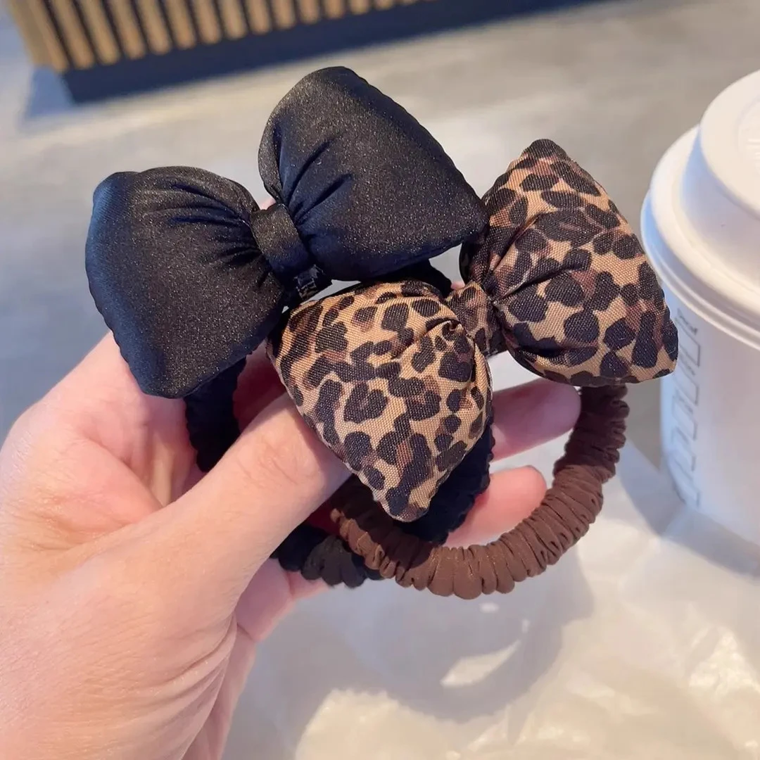 甜美风豹纹蝴蝶结小肠发圈发绳高弹力不伤发马尾扎头绳头花头饰