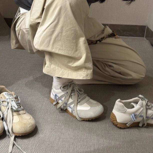 林阿一 复古内增高平底德训鞋女2025新款夏季百搭轻便软底运动鞋