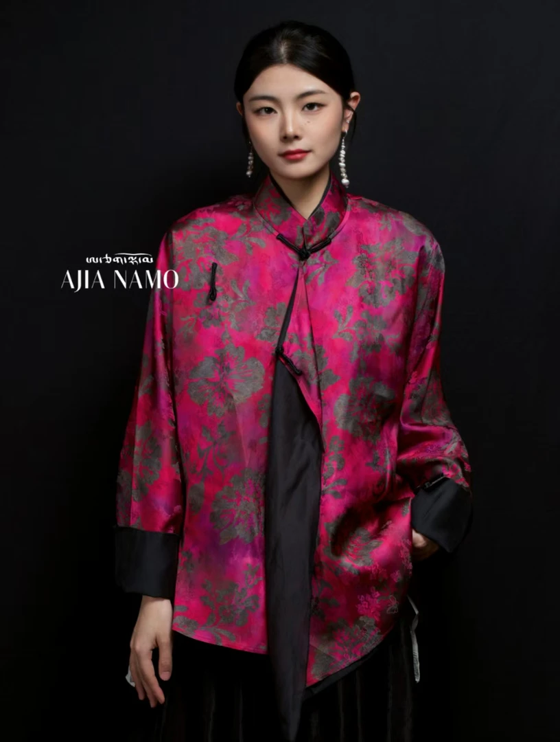 AJ-NMAO原创设计款粉影墨花古典双面外套-多款可选A193