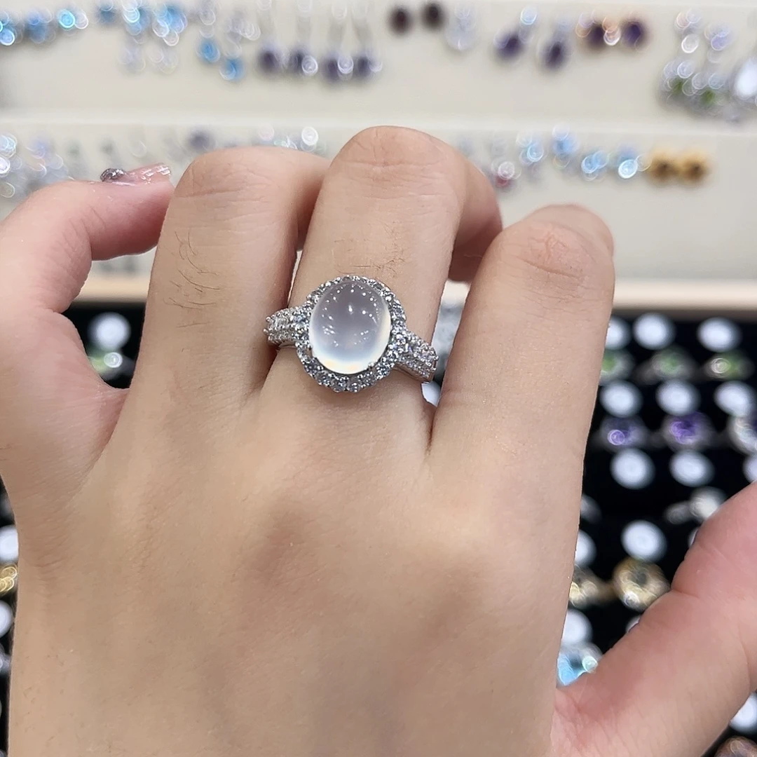 哈***,岫玉银S925镶嵌戒指