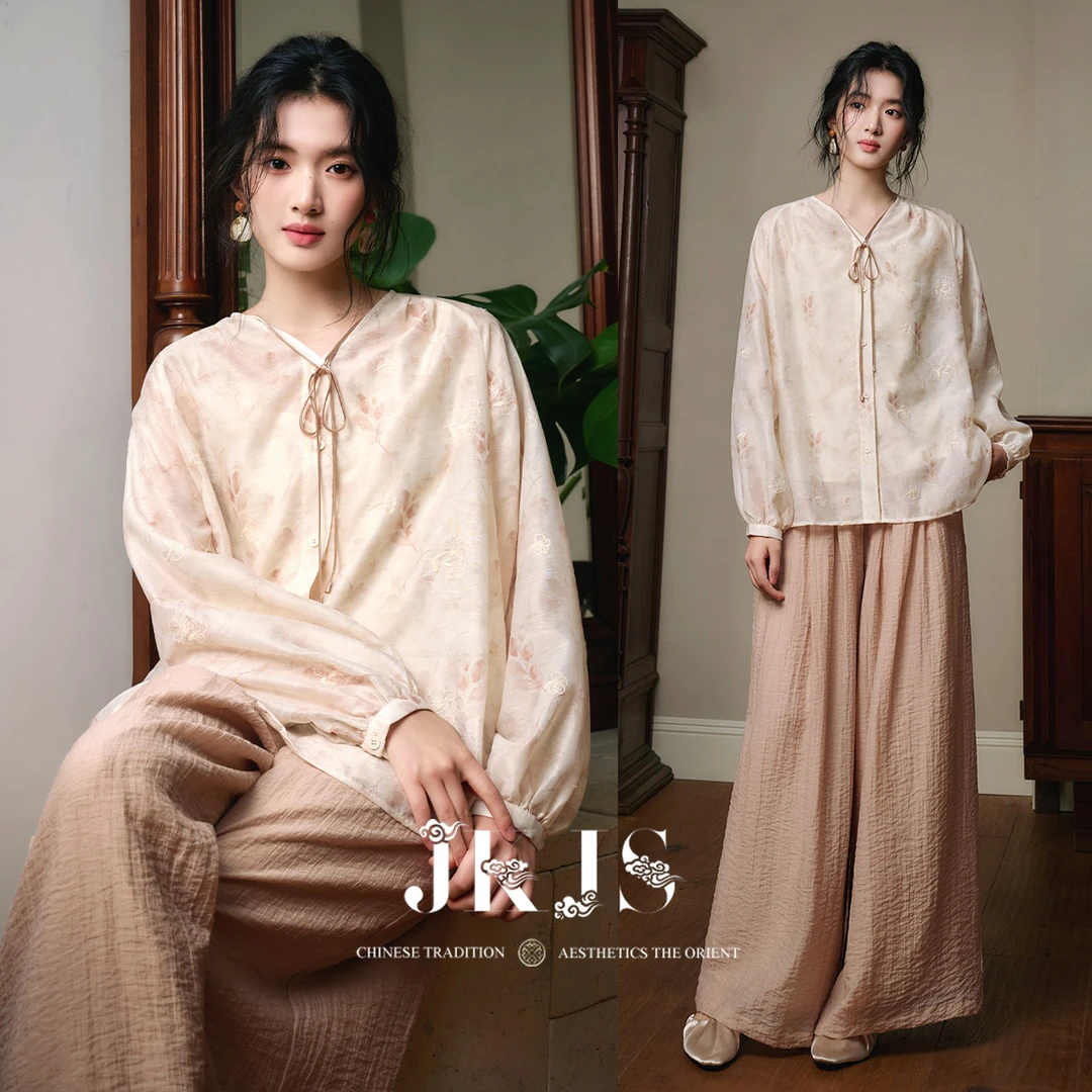 【JKJS】重工绣花系带衬衫外套女高级感长袖衬衣