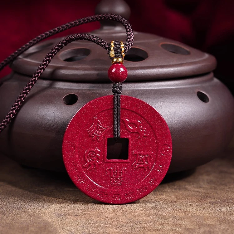 天然辰砂朱砂正品五岳真形图吊坠复古简约饰品挂件男女款项链