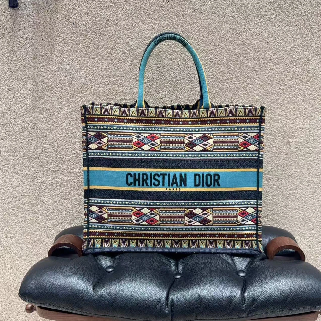 95新 DIOR/迪奥 book tote mizza 限量款彩色名族风手提托特包