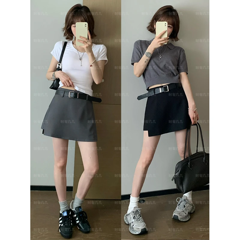 【今日破价】灰色西装半身裙2025夏新款高腰显瘦A字裙裤开叉包臀裙