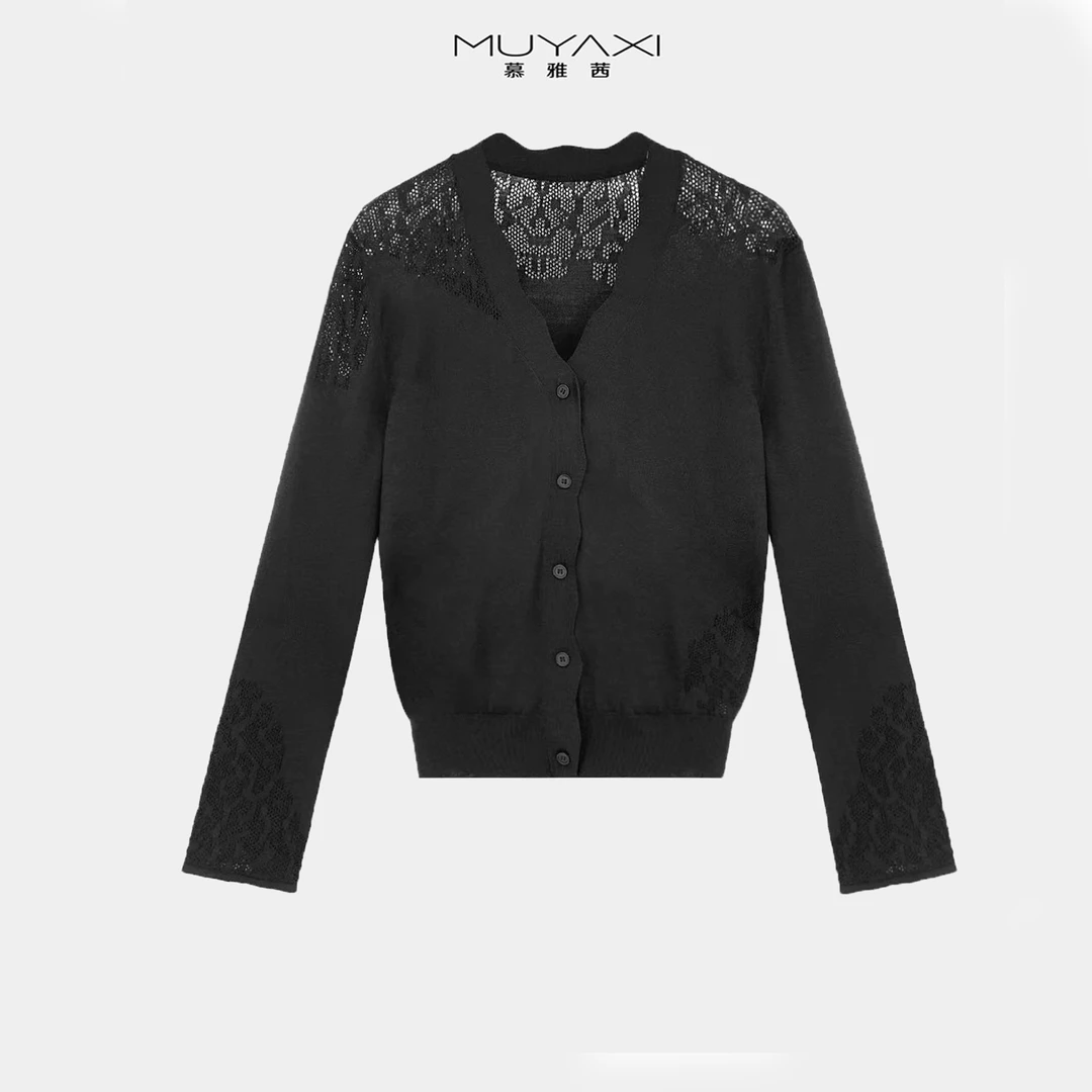 【嘉一】2025早春新款镂空长袖针织开衫