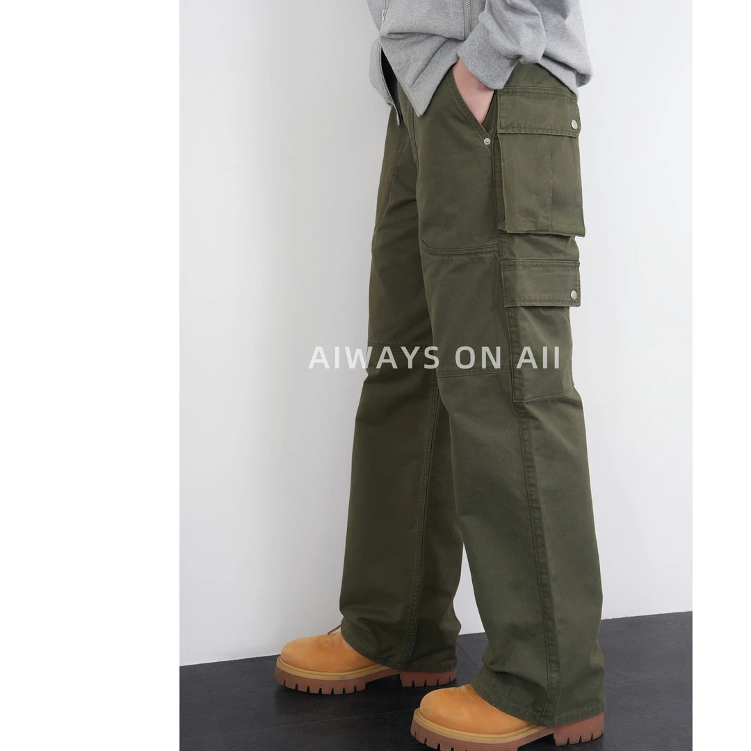 ALWAYSONALL·秋季新款中腰工装裤休闲多口袋水洗复古长裤AOA25033