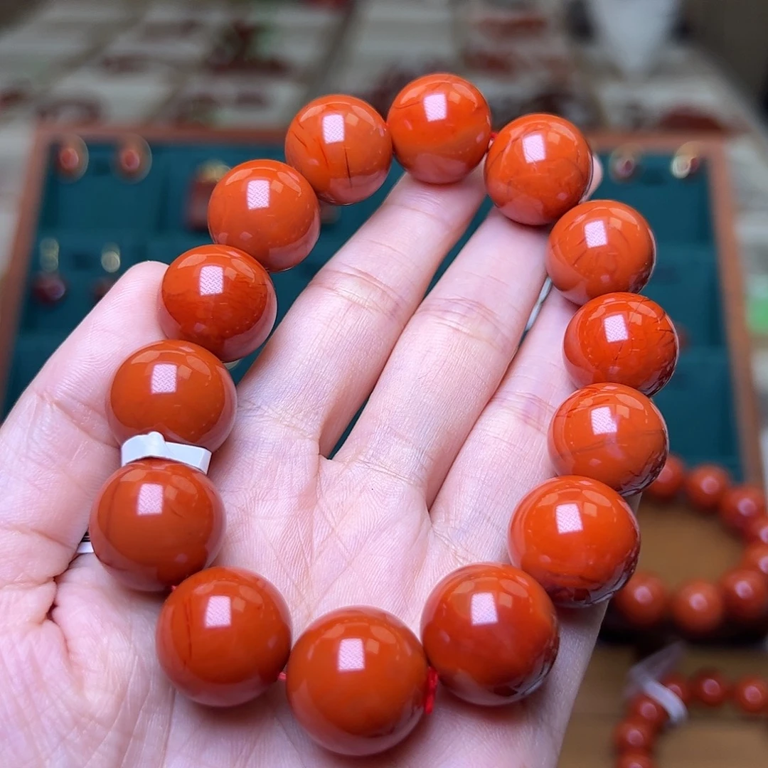 南红玛瑙未镶嵌手串瓦西满色满肉柿子锦16mm+主推款