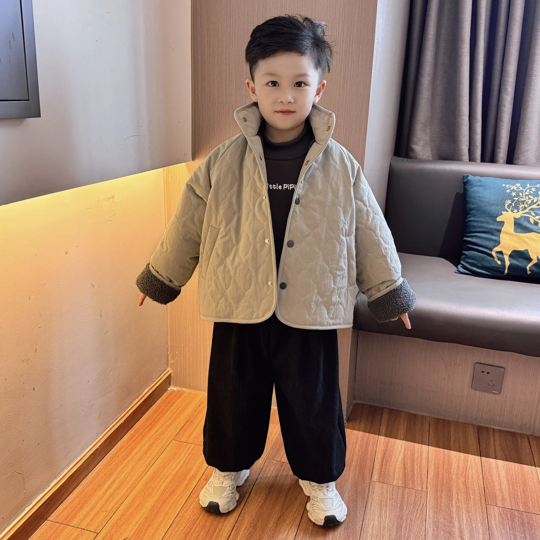 男童加绒卫衣套装2025秋冬新款儿童薄款棉服外套宝宝冬季灯笼裤
