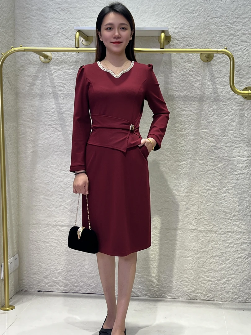 百花果【防褪色】2026早春季新款减龄气质显瘦时尚遮肉假两件连衣裙