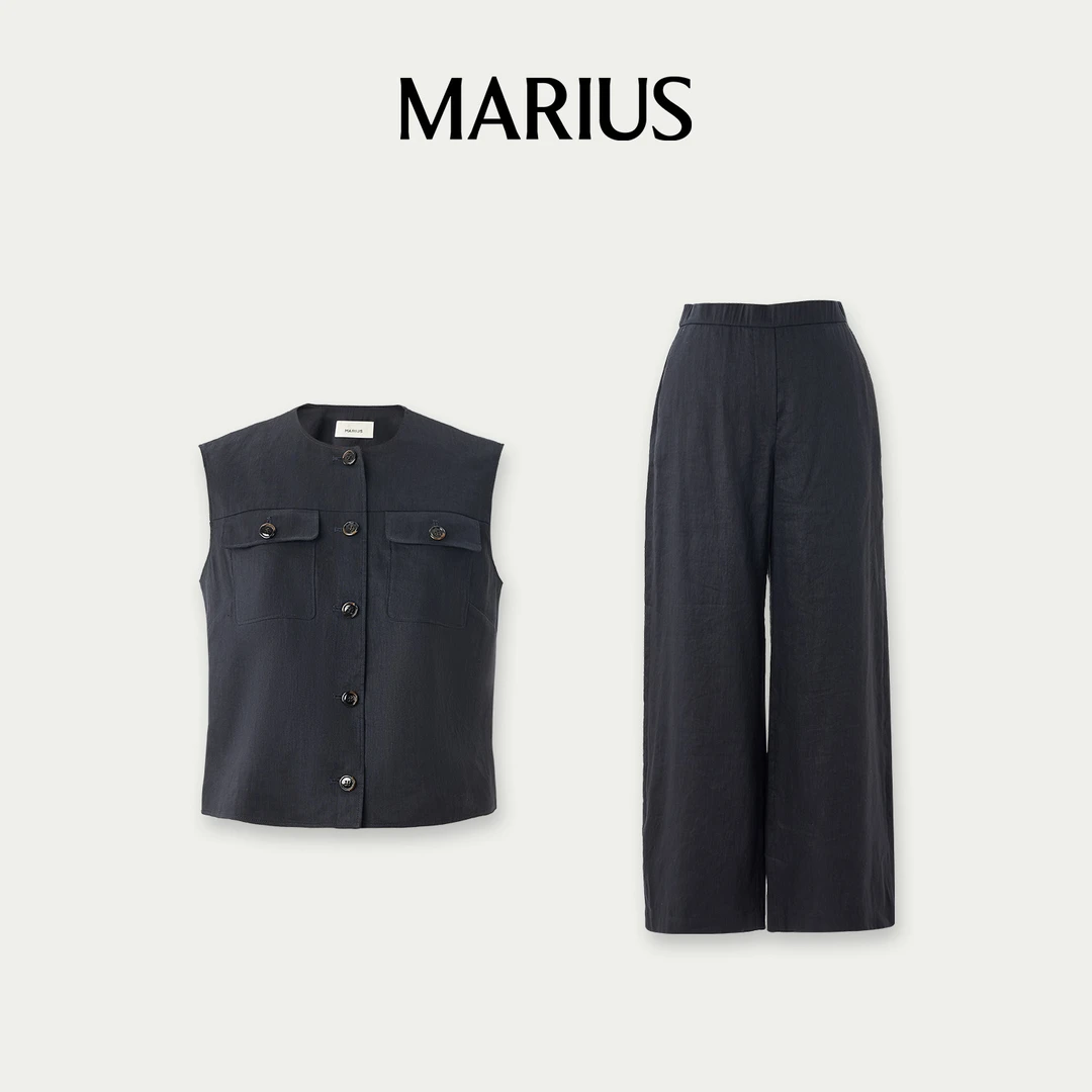 时尚休闲百搭贴袋小马甲直筒裤套装