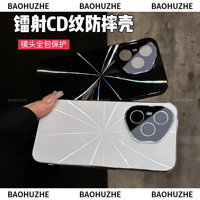 CD纹镭射电镀适用荣耀400/400Pro防滑条全包手机壳防摔创意简约