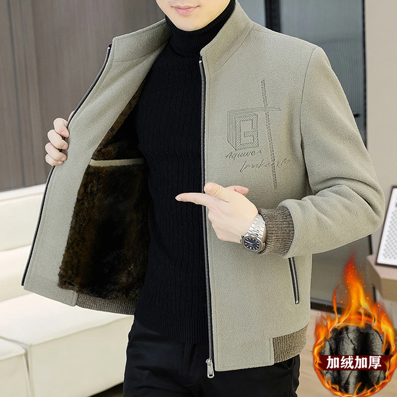 姆尔丘顿MERCUTON男士加绒呢子夹克外套冬季新款加厚短款毛呢大衣