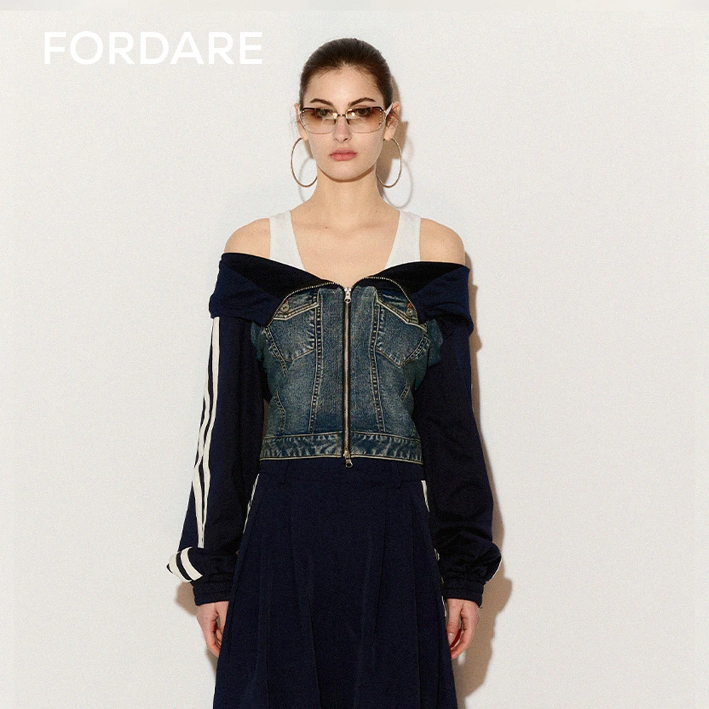 FORDARE/福蝶24春夏牛仔拼接运动外套