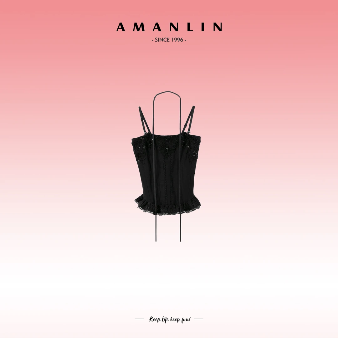 AMANLIN/阿謾琳2025年欧若风修身百搭蕾丝花边吊带背心F595658