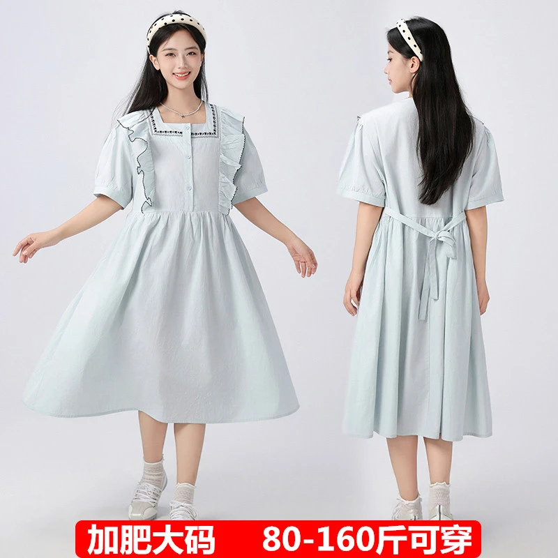 偏胖女童夏季连衣裙加肥大码学院风公主裙洋气女孩宽松中长款裙子
