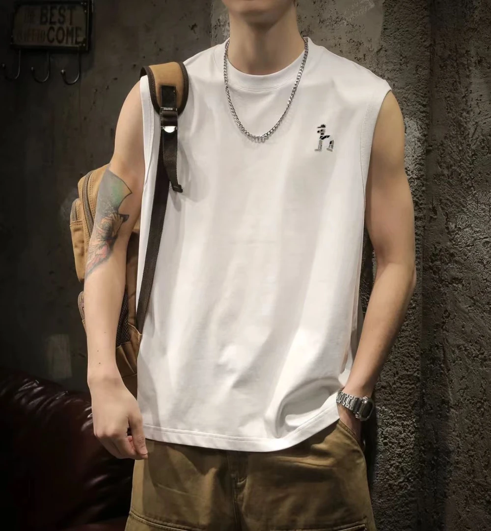 【刺绣版H】夏季冰感无袖男女同款情侣休闲透气圆领潮流薄款无袖-6