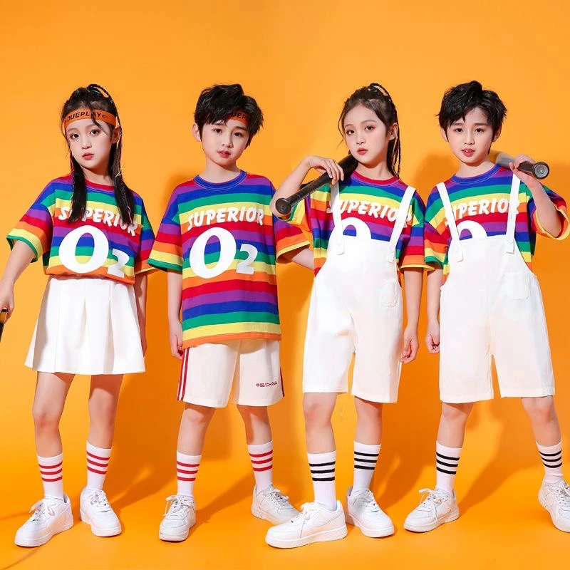 2025年新款表演服背带裤套装幼儿园毕业照小学生啦啦队合唱演出服
