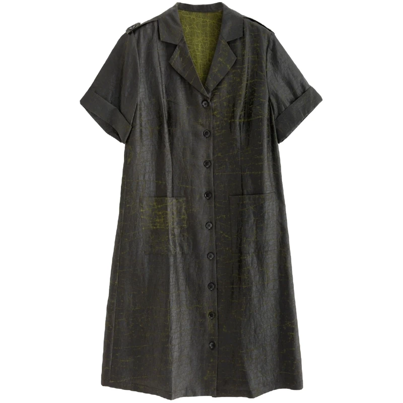 艾可原创 时装款连衣裙 电力纺龟裂纹 绿龟 香云纱 长100