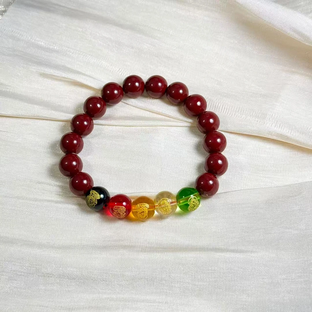 天然辰砂高定珠宝朱砂五财手链-s1046