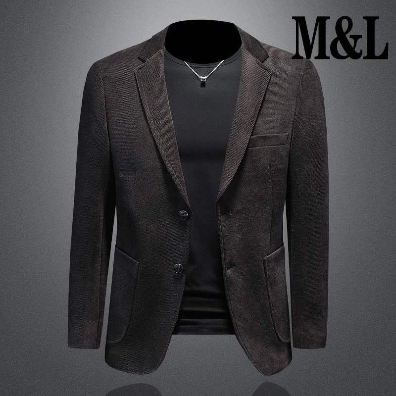 【澳门&专柜】竖条纹西装男士秋冬季新款韩版修身加厚雪尼尔商务休