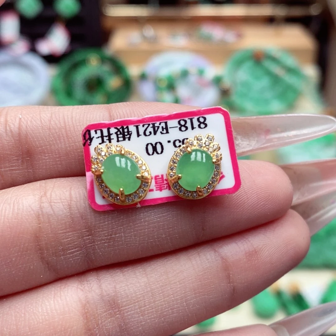 银S925镶嵌翡翠耳饰翡翠耳饰