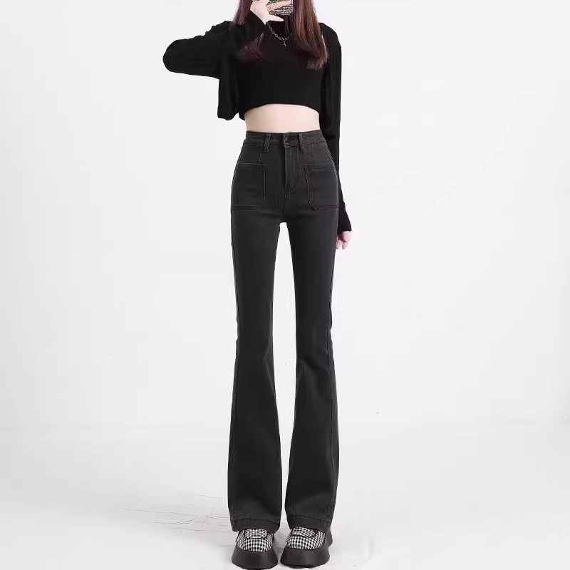 加绒加厚微喇牛仔裤女高腰2025秋冬显瘦弹力拖地喇叭裤女裤马蹄裤