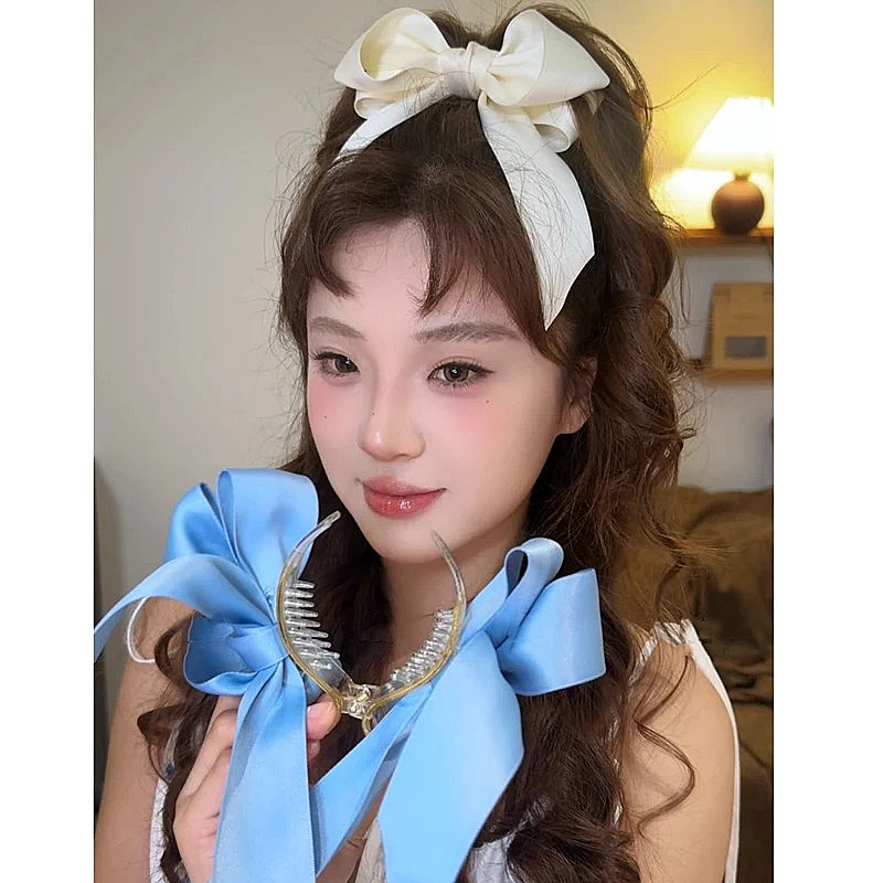 垂耳兔丸子夹！新款大号芭蕾风立体蝴蝶结飘带双面丸子头抓夹发夹