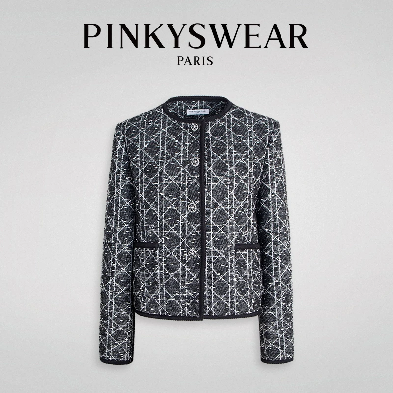 pinkyswear经典圆领格纹小香时尚外套WT7602